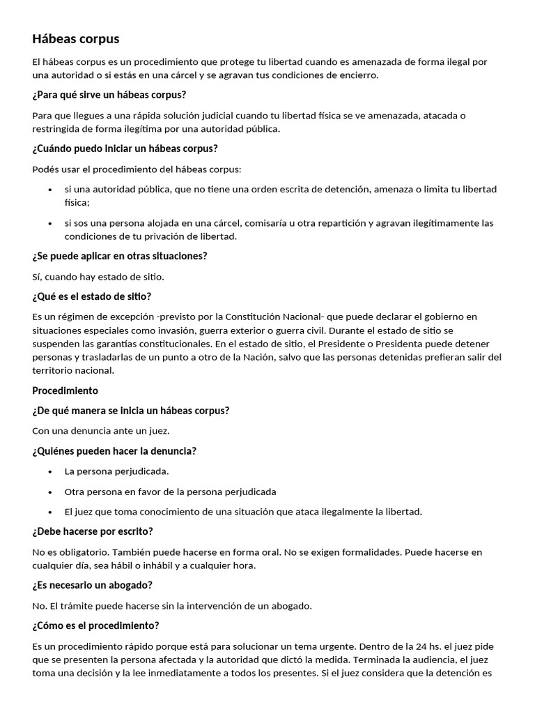 Guía sobre Hábeas Corpus y Amparo | PDF | Habeas corpus | Ley Pública
