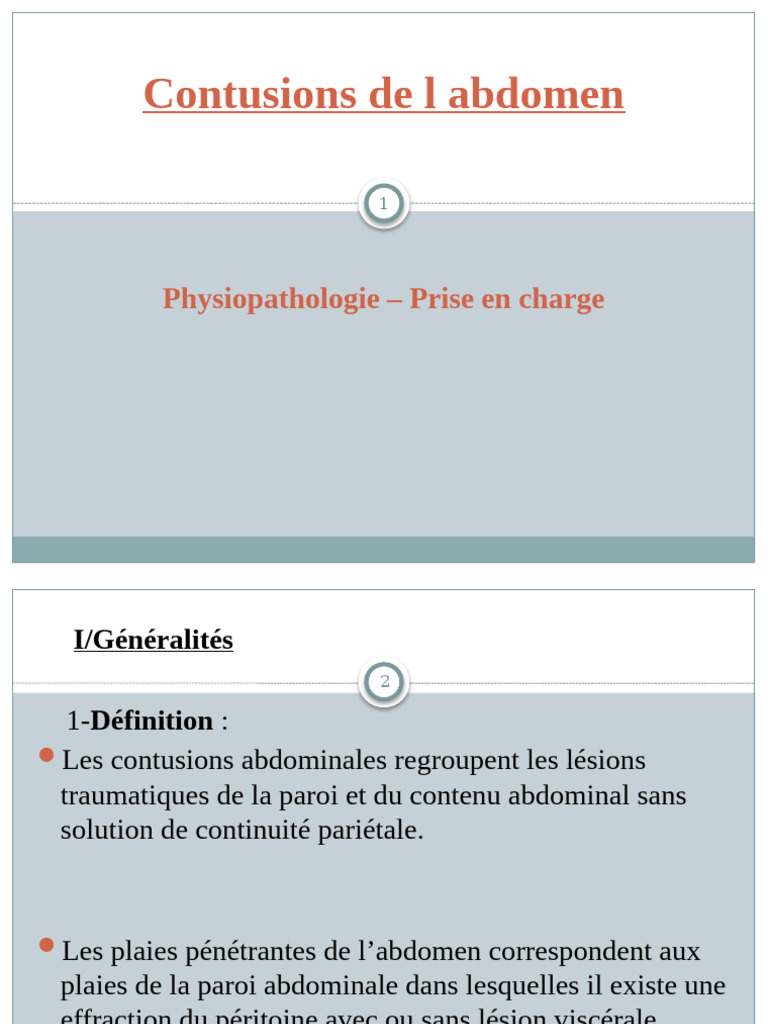 Contusions abdominales : symptômes et soins | PDF | Saignement | Abdomen