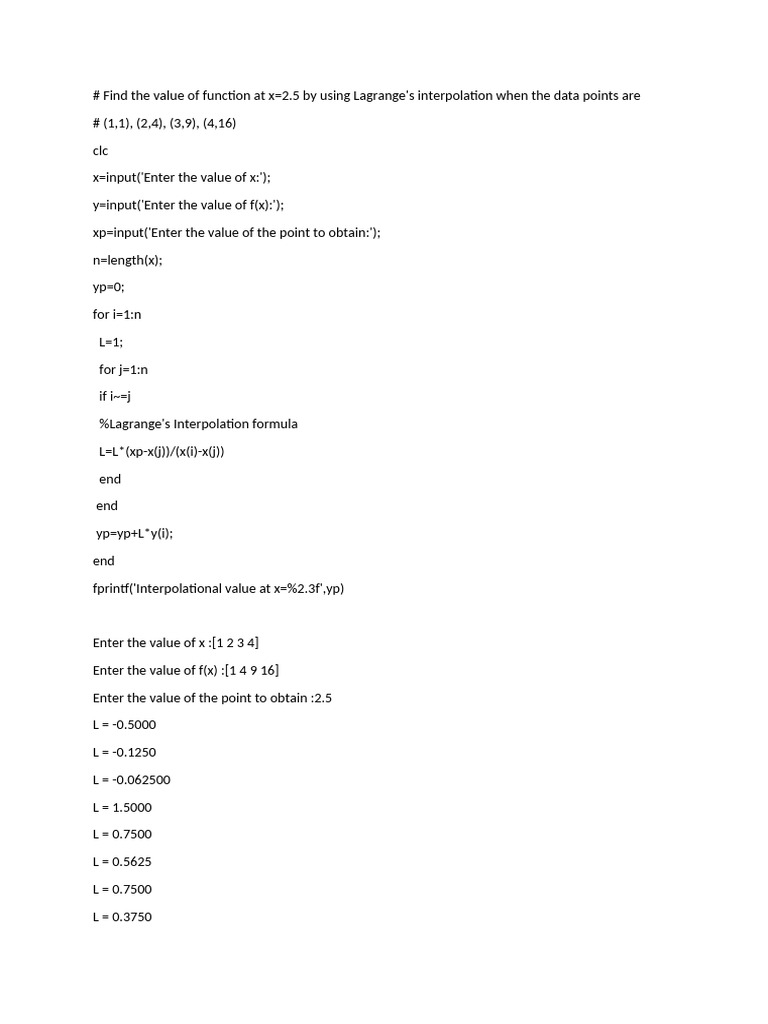 Lagrange Interpolation in Python | PDF