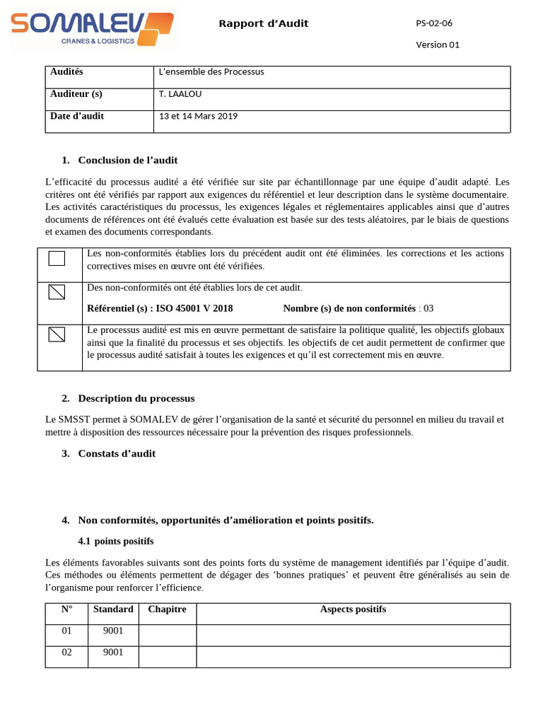 Rapport d'Audit Interne ISO 45001 | PDF | Audit | Business
