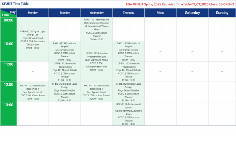 Time Table | PDF