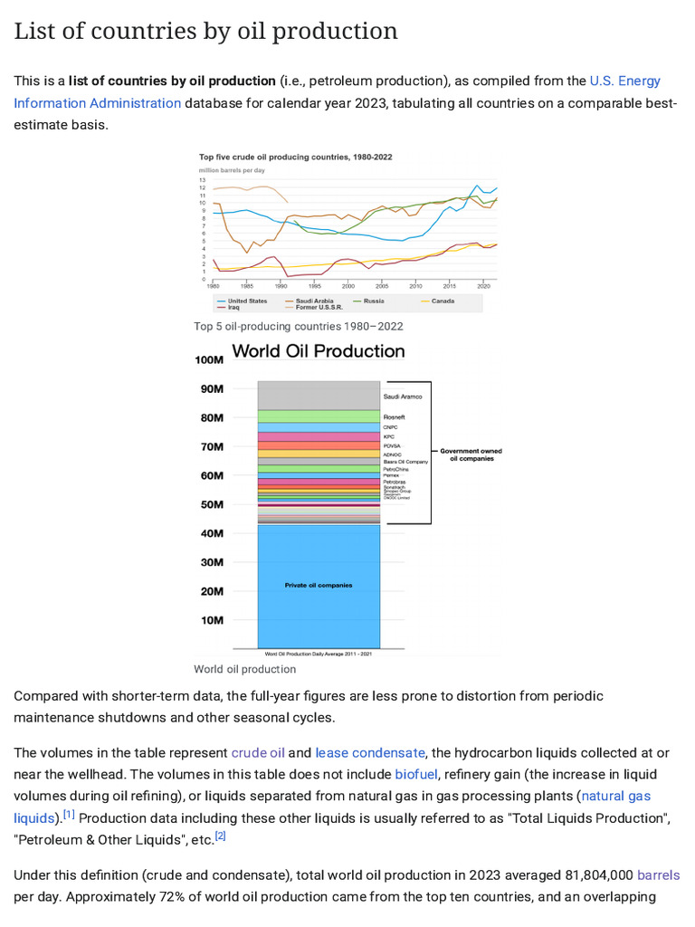 Top Oil Producing Countries | PDF | Opec | Petroleum