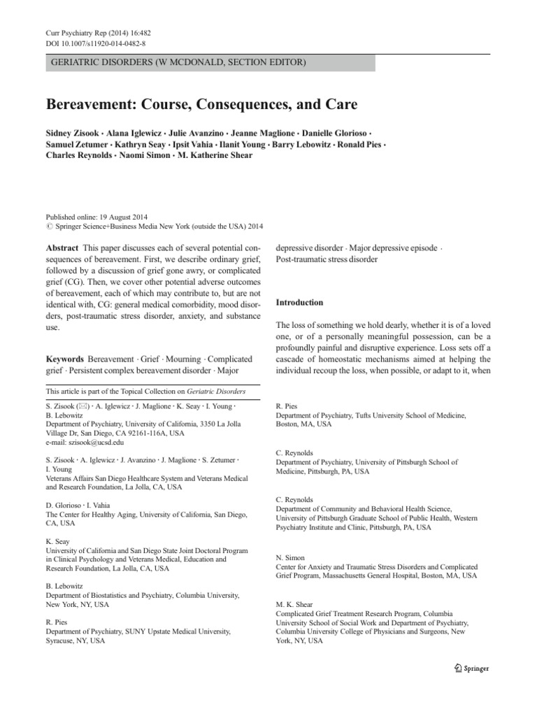 Bereavement Course, Consequences, and Care | PDF | Grief | Major ...