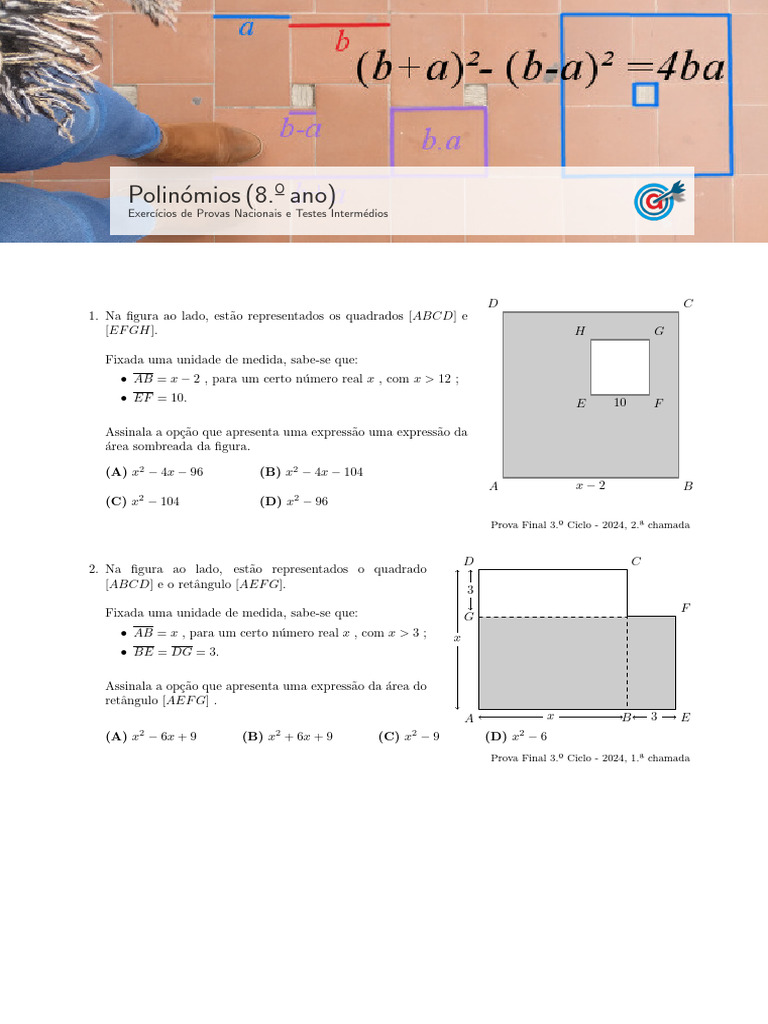 Exercícios de Polinômios para 8.º Ano | PDF | Geometria Elementar ...