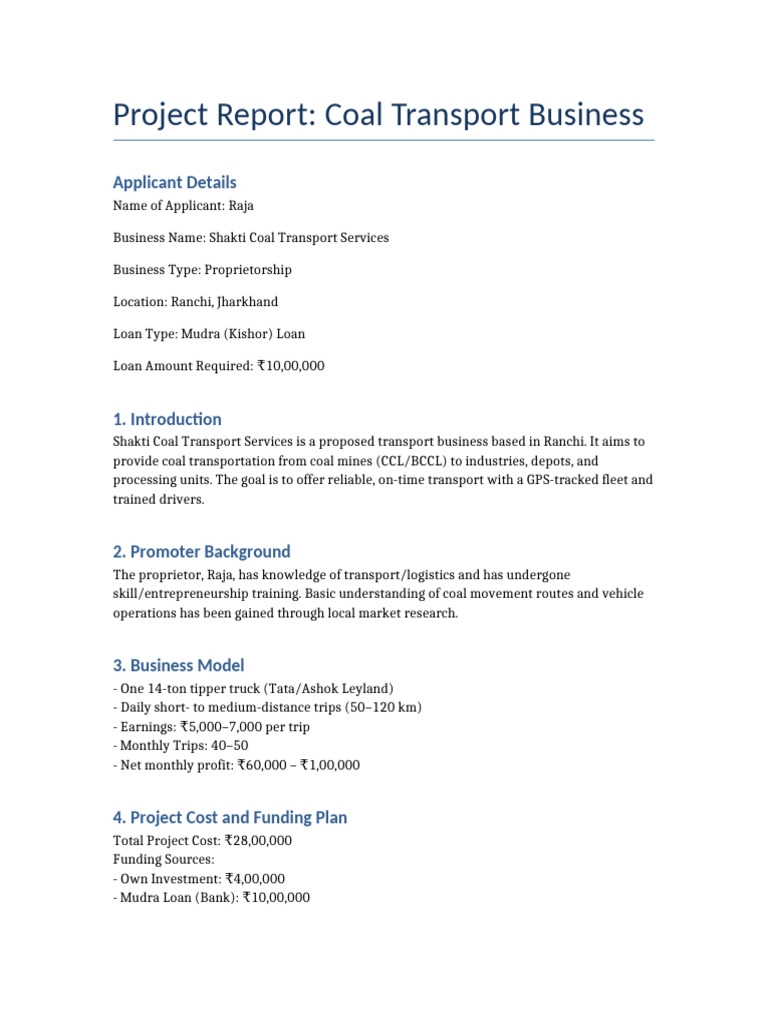 Starting a Coal Transport Business | PDF