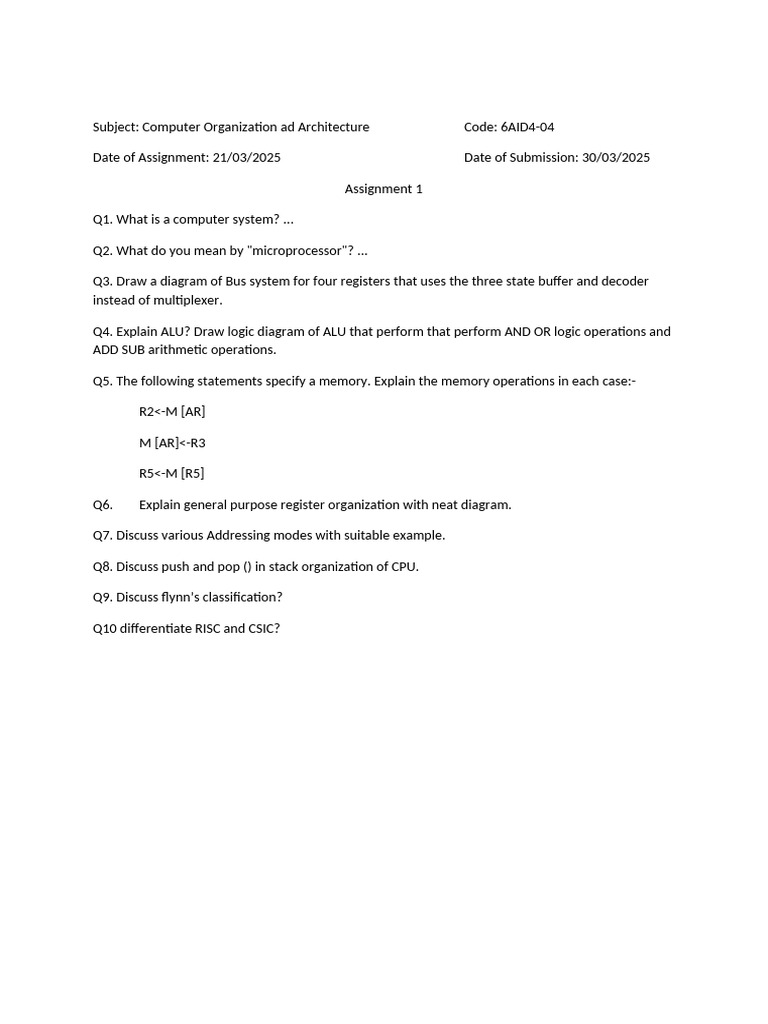 COA 1 Assignment | PDF