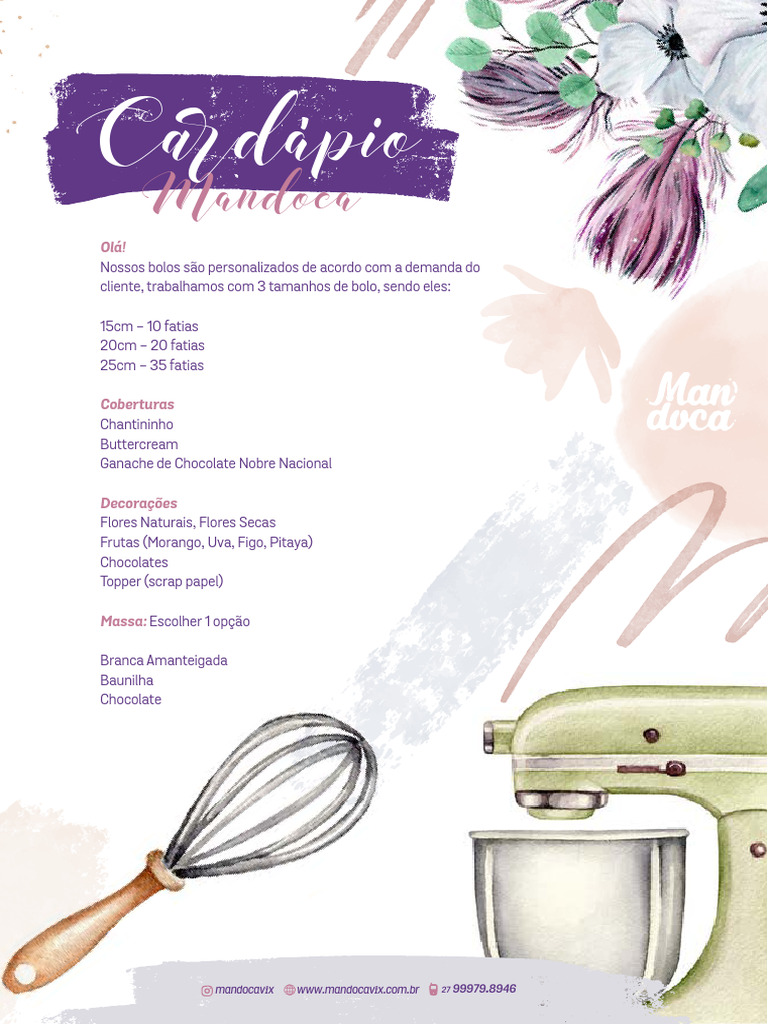 Cardápio Bolos Mandoca | PDF