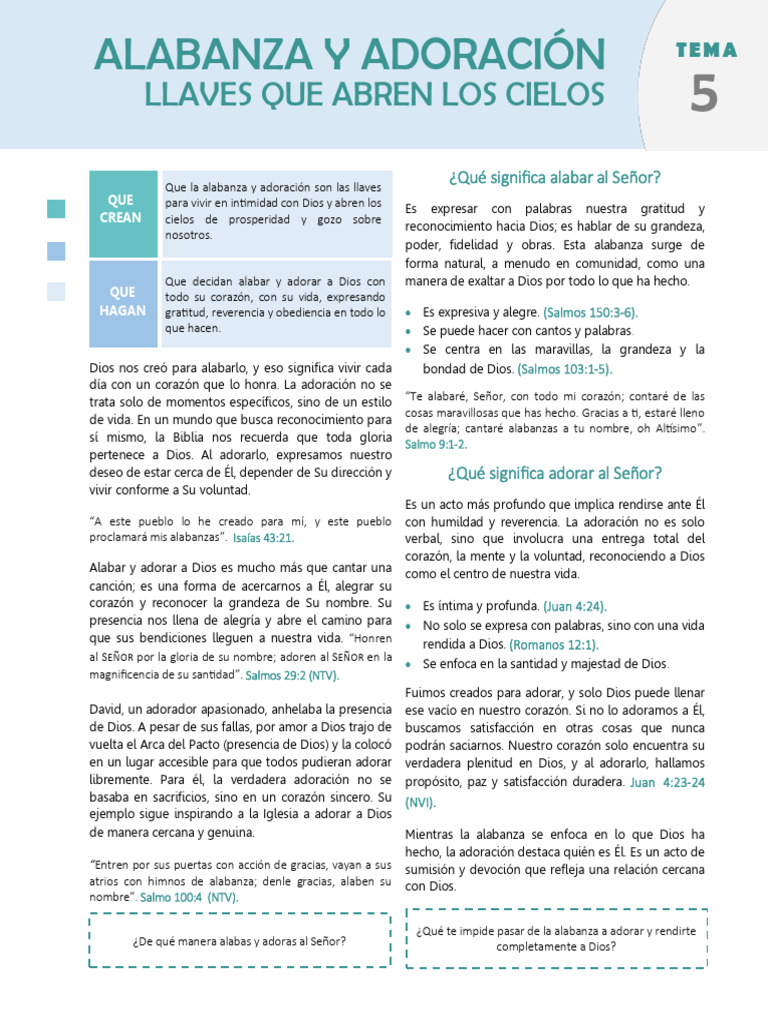Alabanza y Adoración: Claves Espirituales | PDF | Salmos | Dios