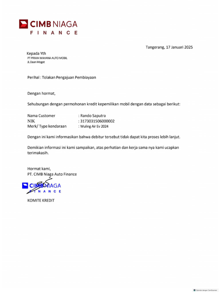 Surat Rijek Wuling Prima Daan Mogot.(1) | PDF