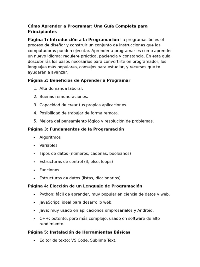 Guía Completa para Aprender a Programar | PDF | Lenguaje de ...