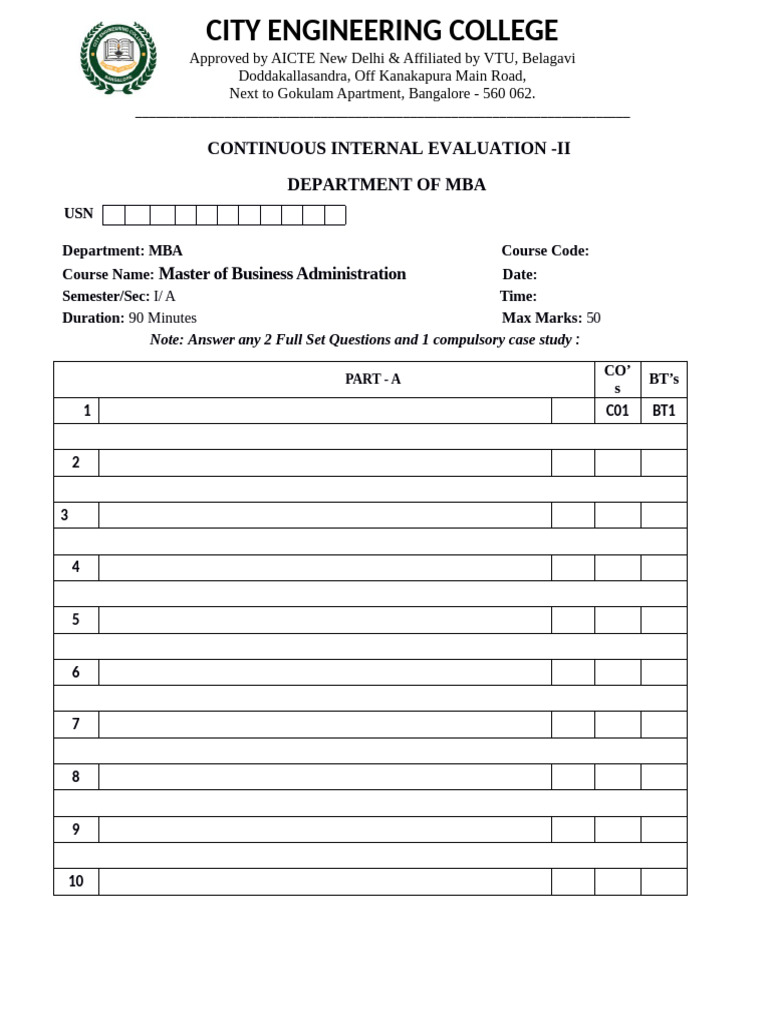 MBA Continuous Internal Evaluation II | PDF