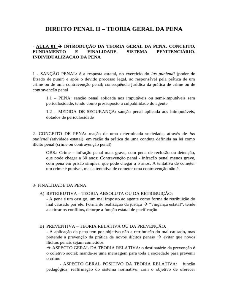 Teoria Geral da Pena no Direito Penal | PDF | Crimes | Crime e Violência