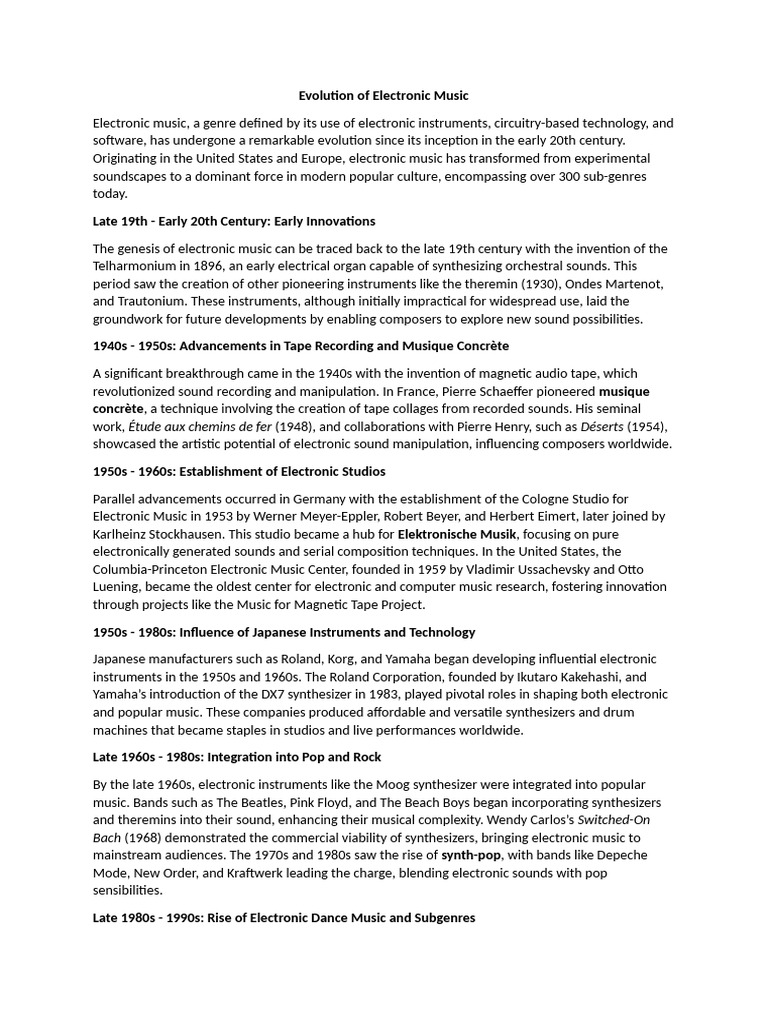 History and Evolution of Electronic Music | PDF | Electronic Music ...