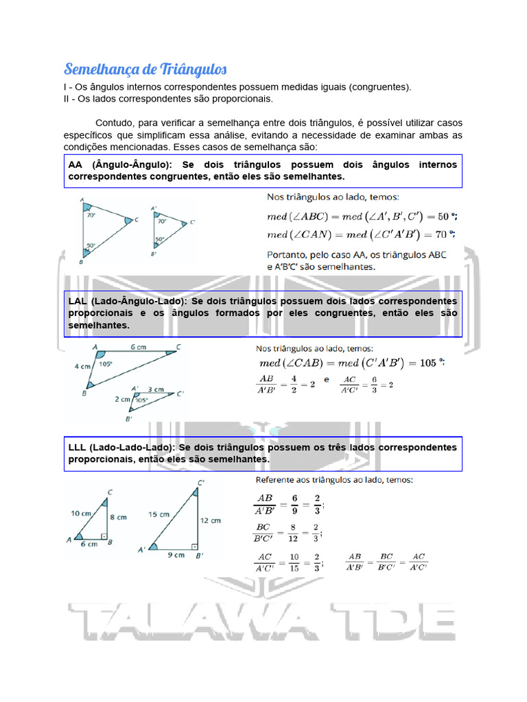 Semelhança de Triângulos: Conceitos e Casos | PDF