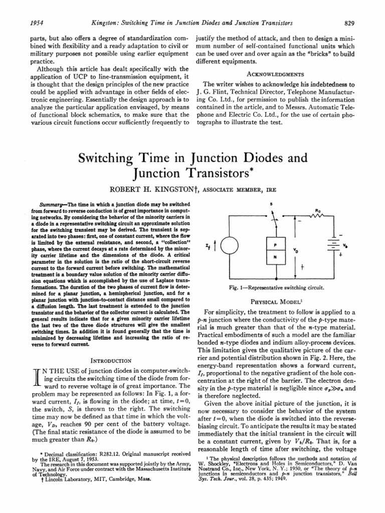 Switching Time in Junction Diodes and Junction Transistors PDF PN