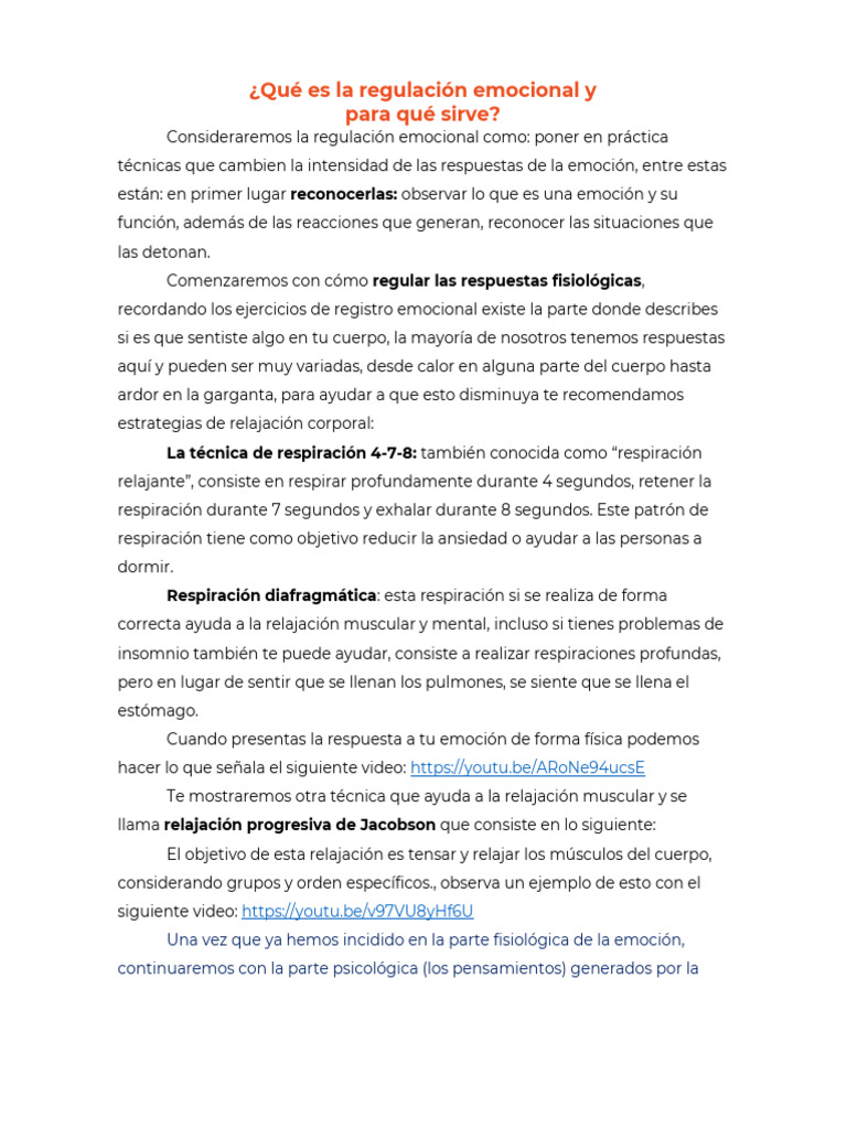 Técnicas de Regulación Emocional Efectivas | PDF | Las emociones ...