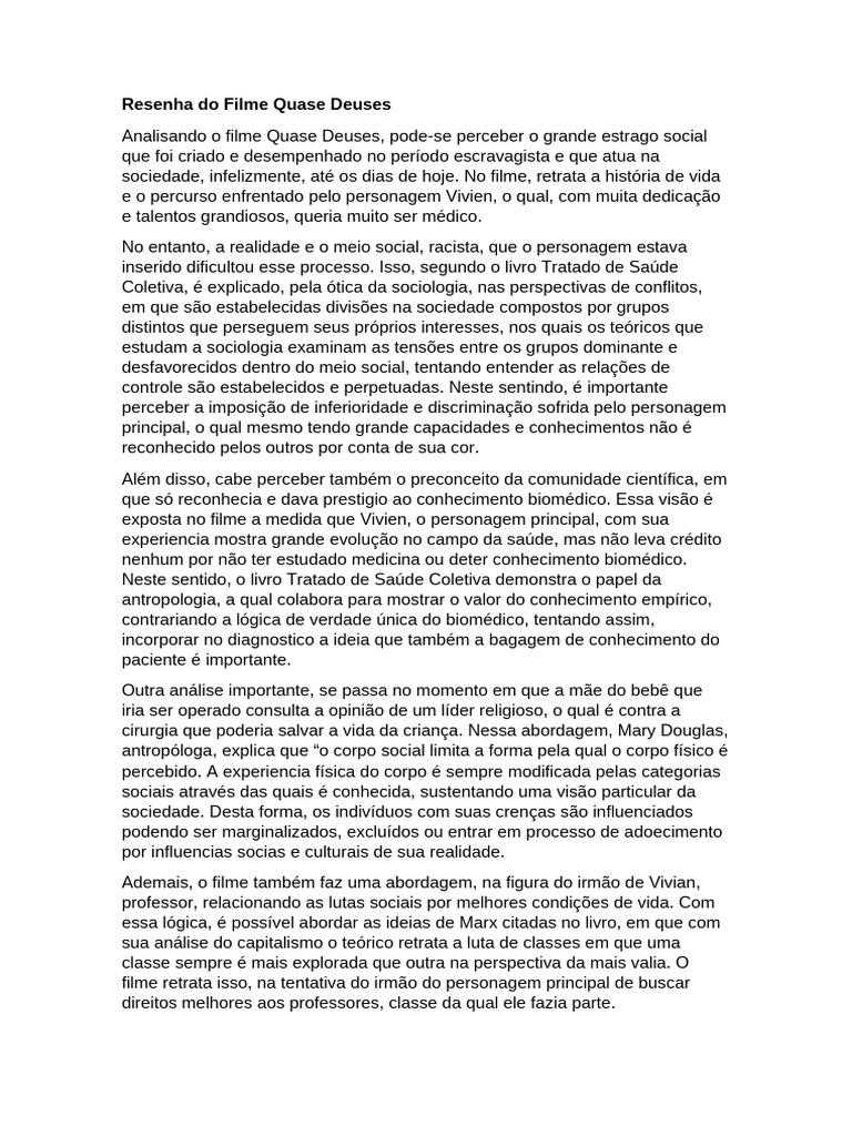Resenha do Filme Quase Deuses | PDF | Sociologia | Sociedade