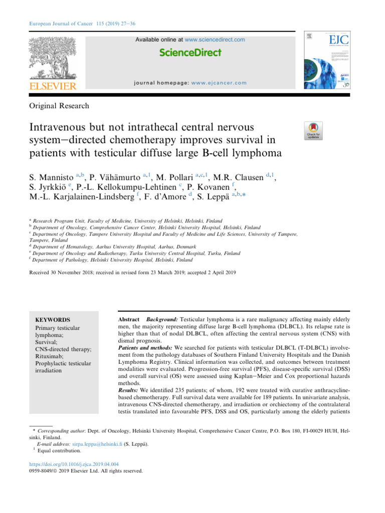 J Ejca 2019 04 004 | PDF | Lymphoma | Clinical Medicine