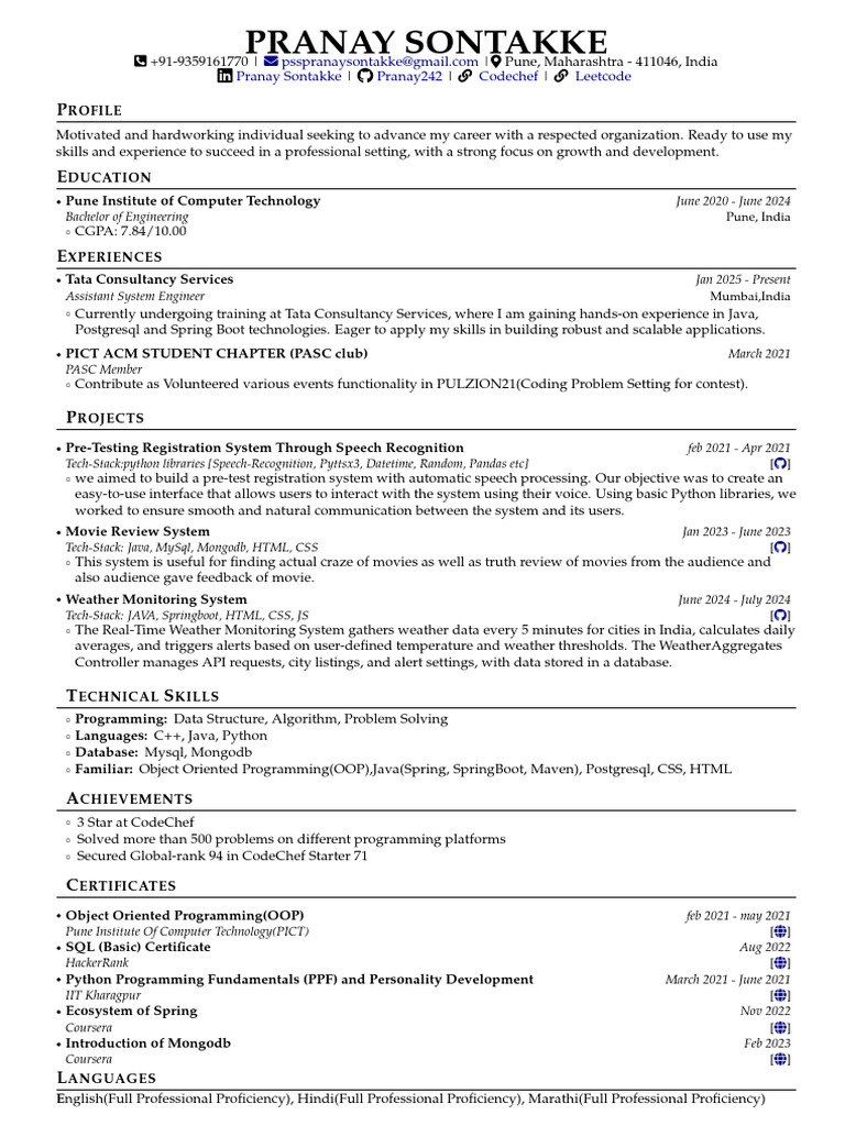 Pranay Sontakke's Professional Profile | PDF | Object Oriented ...