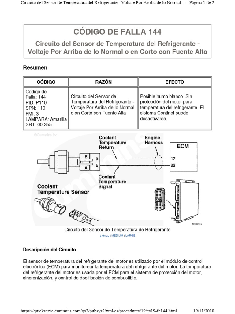 144 Circuito Del Sensor de Temperatura Del Refrigerante - Voltaje Por ...
