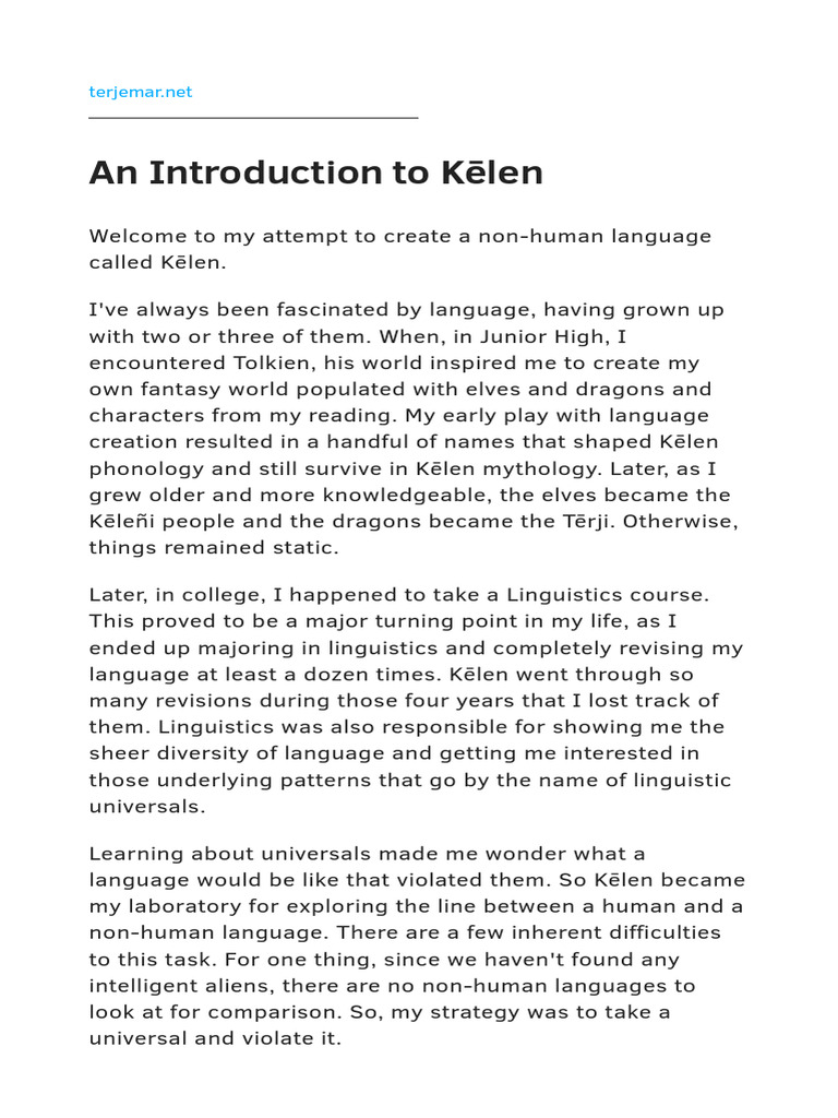 Exploring the Kēlen Language | PDF | Part Of Speech | Linguistic Morphology
