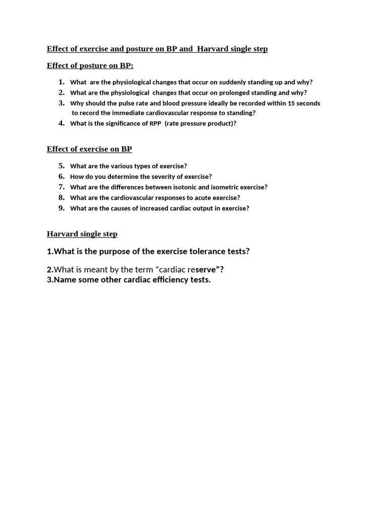 Impact of Exercise and Posture on Blood Pressure | PDF