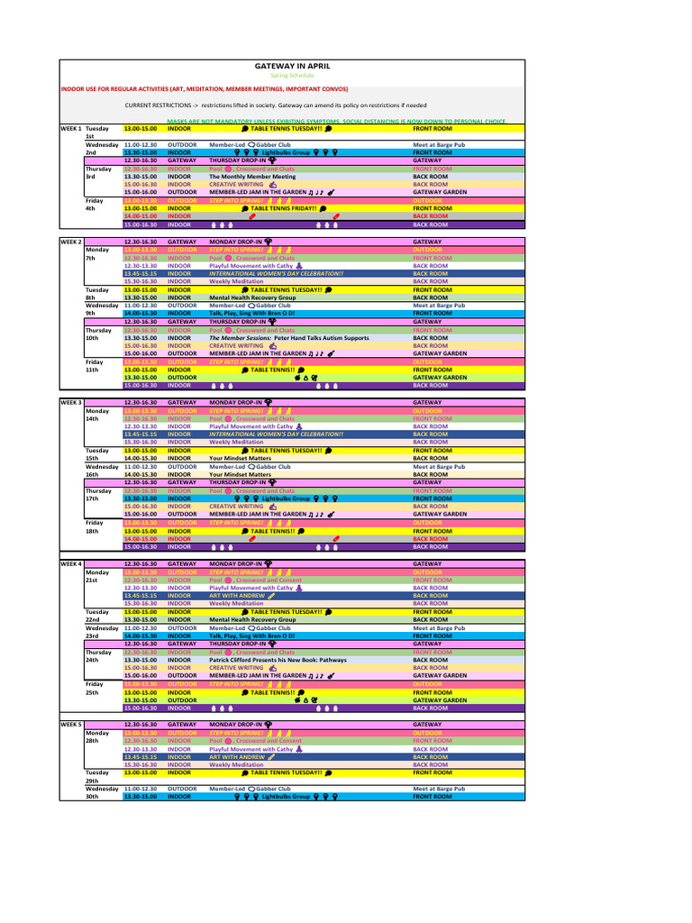 April Activities Schedule at Gateway | PDF