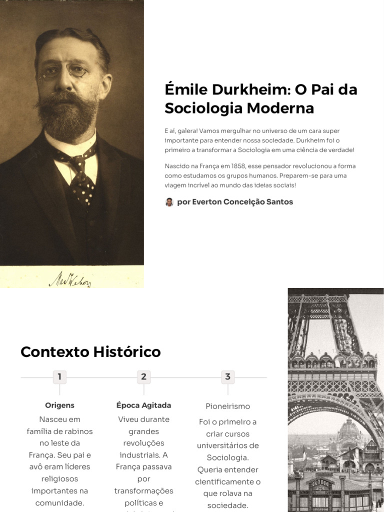 Emile Durkheim O Pai Da Sociologia Moderna | PDF | Sociologia | Émile ...