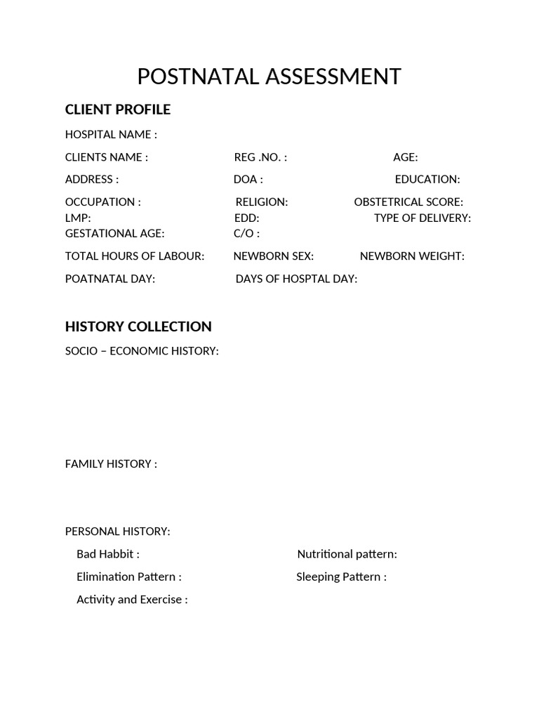 Postnatal Assessment Checklist | PDF | Postpartum Period | Pregnancy