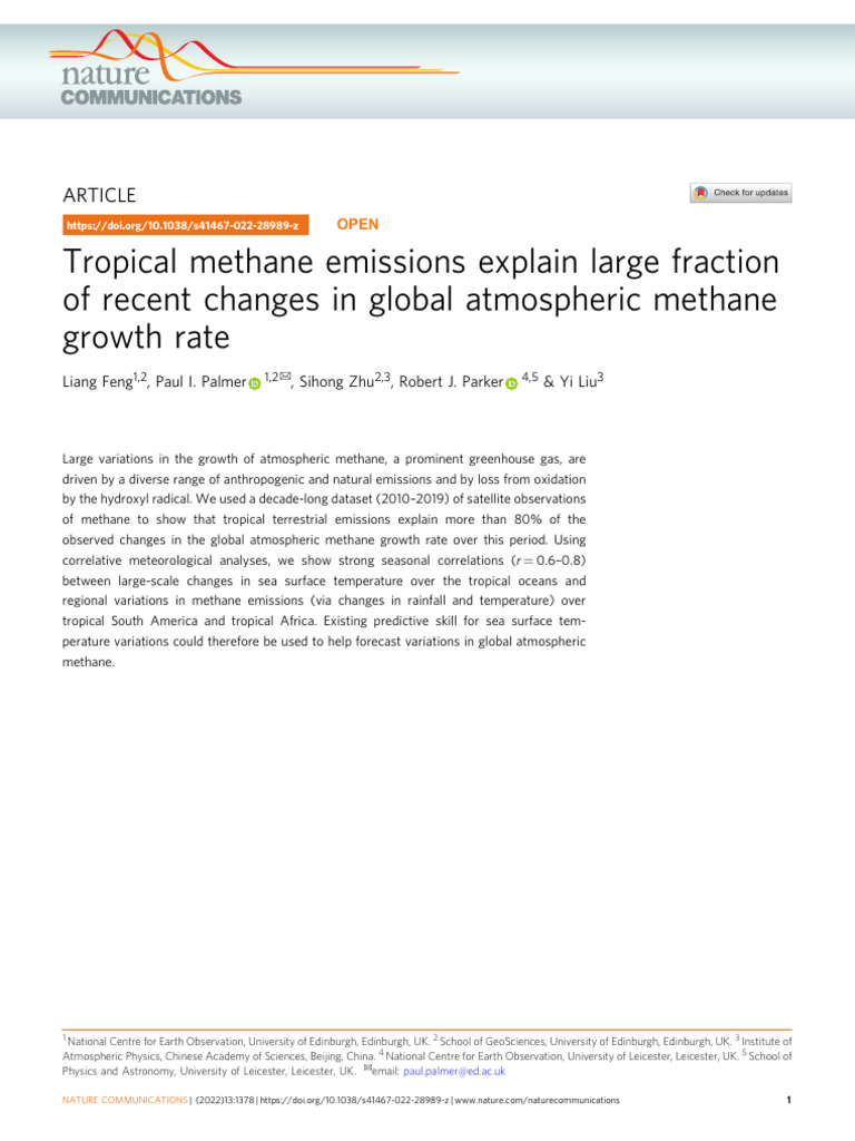 Tropical Methane Emissions Explain Large Fraction of Recent Changes in ...