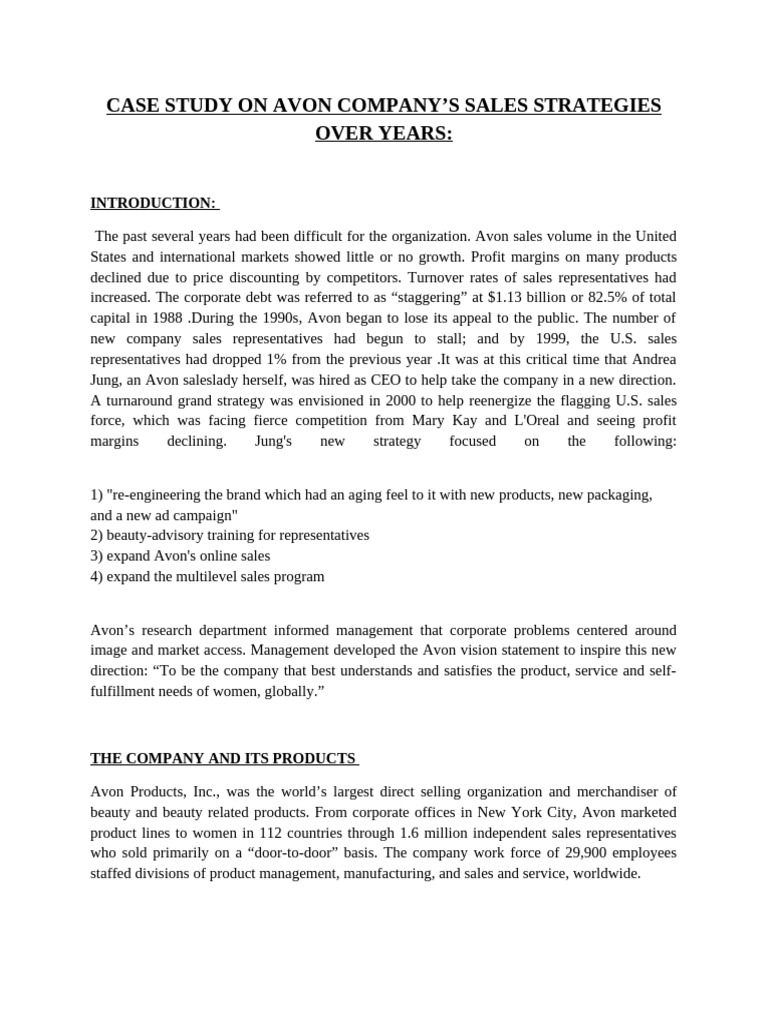 Avon Company Sales Strategy Case Study | PDF | Market (Economics ...