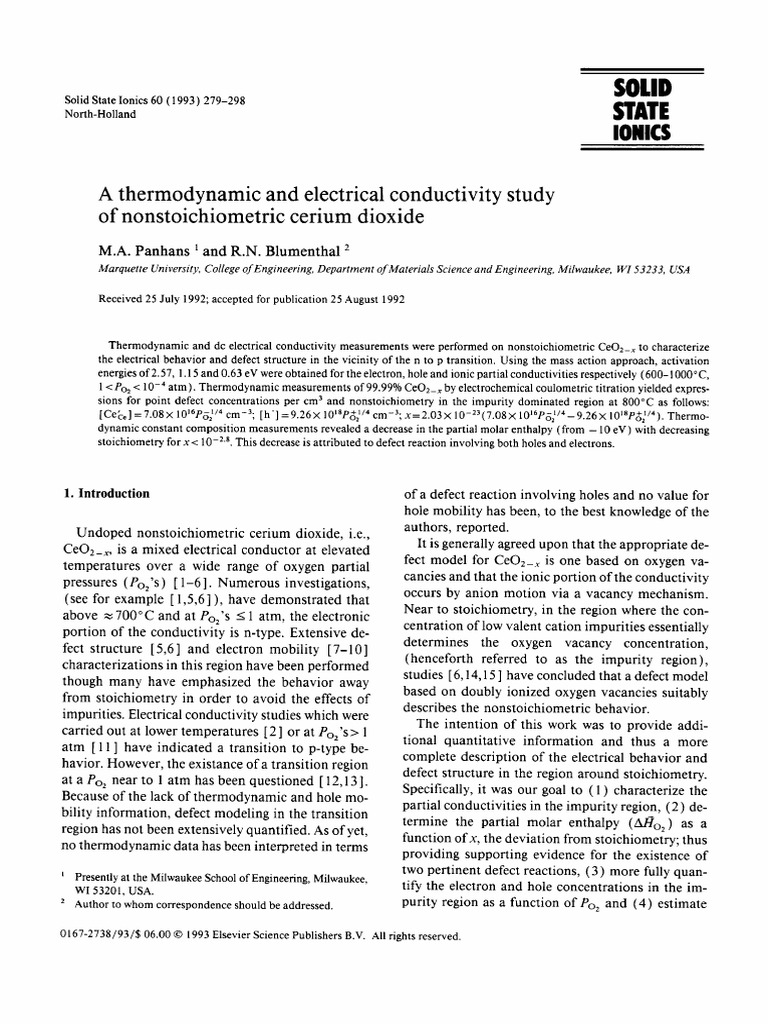 A thermodynamic and electrical conductivity study | PDF | Electrical ...