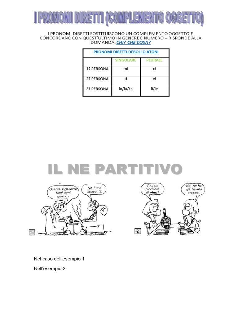 Pronomi Diretti E Ne Partitivo | PDF