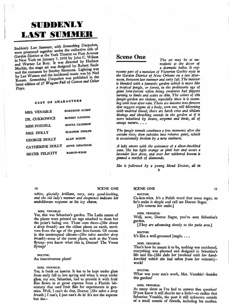 "Suddenly Last Summer: A Play Overview" | PDF | Sea Turtle
