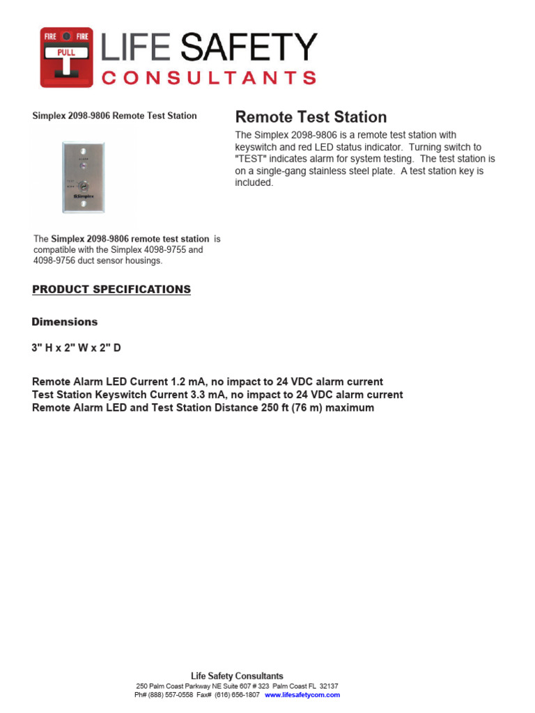 Simplex 2098-9806 Remote Test Station | PDF