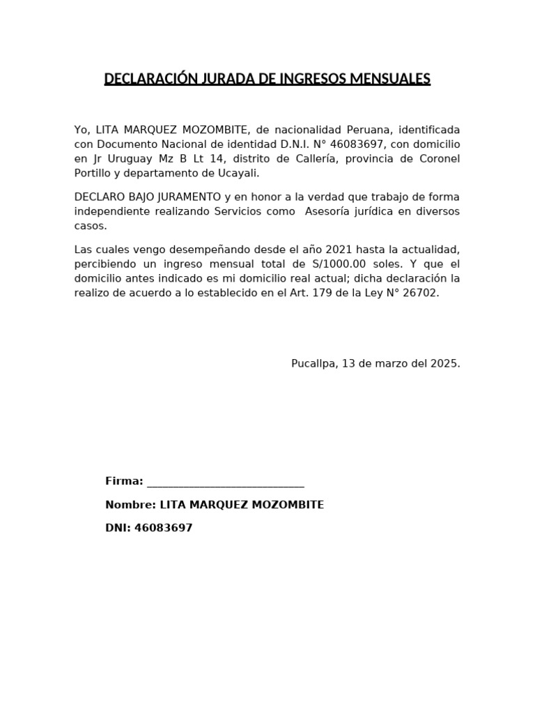 Declaración Jurada de Ingresos 2025 | PDF