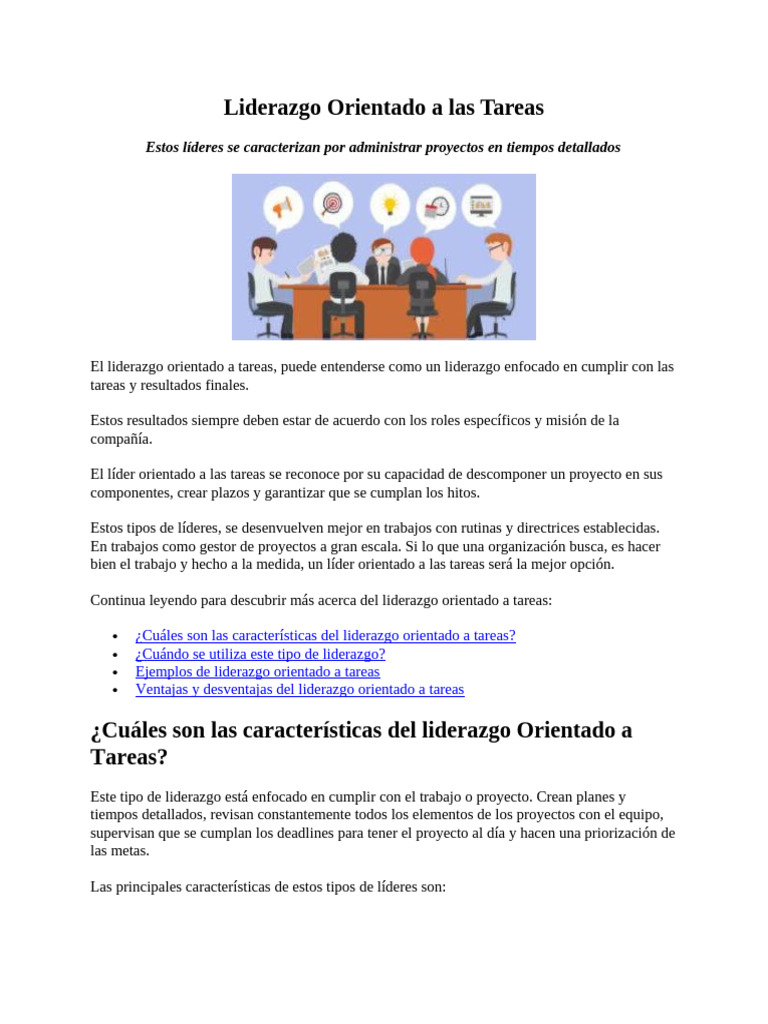 Liderazgo Orientado a las Tareas | PDF | Liderazgo | Carisma