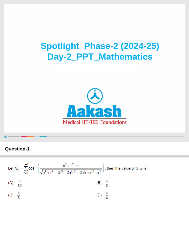 Mathematics Questions for Spotlight 2024-25 | PDF