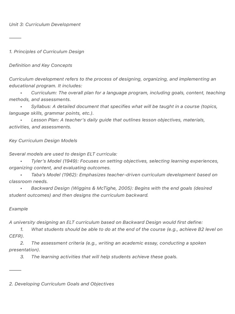Unit 3 Curriculum Development Pdf Curriculum Learning