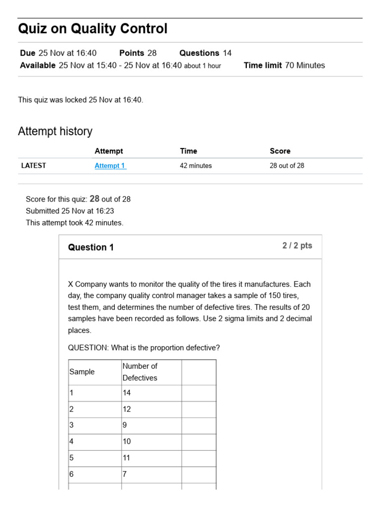 Quality Control Quiz Overview | PDF | Standard Deviation | Statistical ...