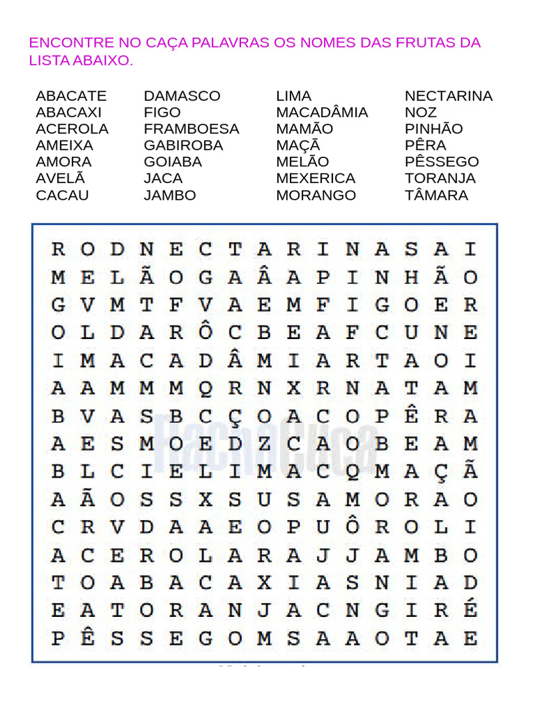 Caça-Palavras: Nomes de Frutas | PDF