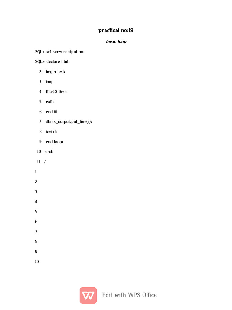 PL/SQL Loop Examples and Syntax | PDF