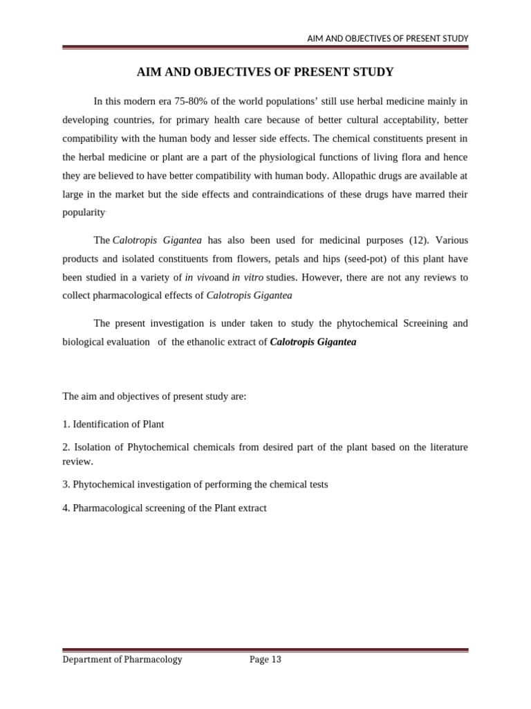 Chapter 3 Aim and Objectives of Present Study | PDF