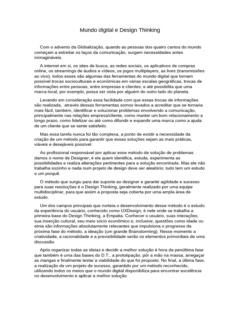 Design Thinking no Mundo Digital | PDF | Design Thinking | Internet