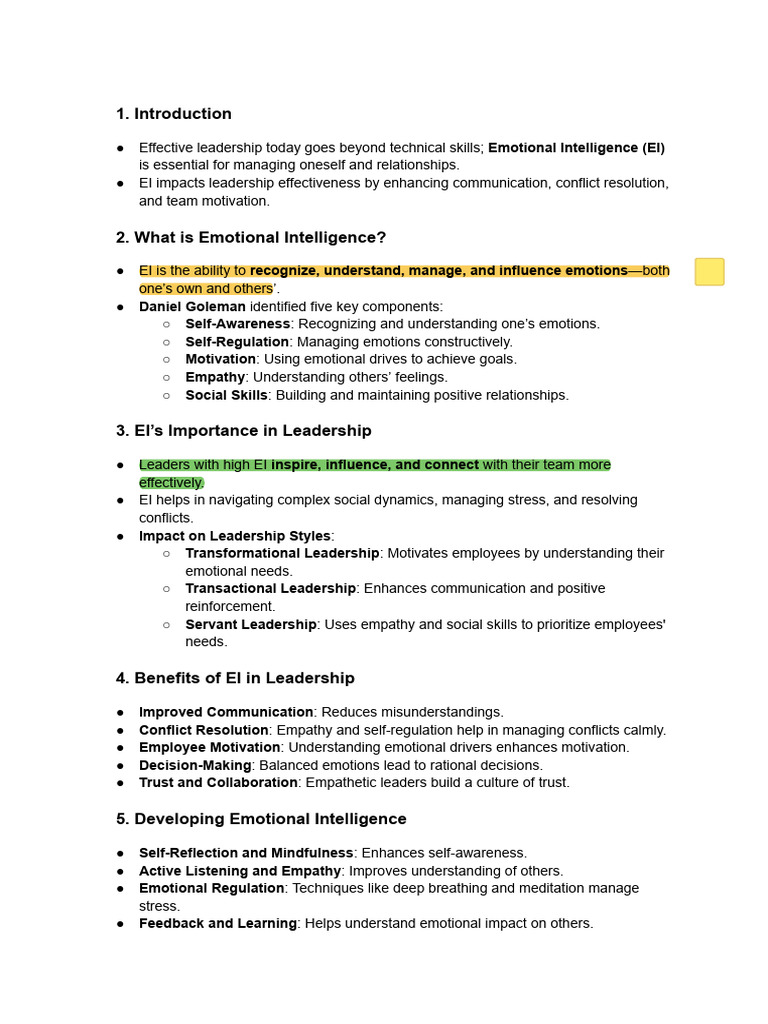 Emotional Intelligence in Leadership | PDF | Leadership | Empathy