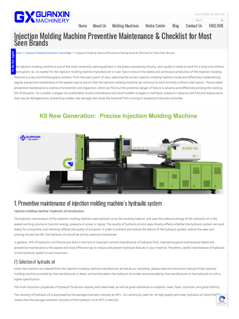 Injection Molding Machine Maintenance Guide | PDF | Viscosity ...