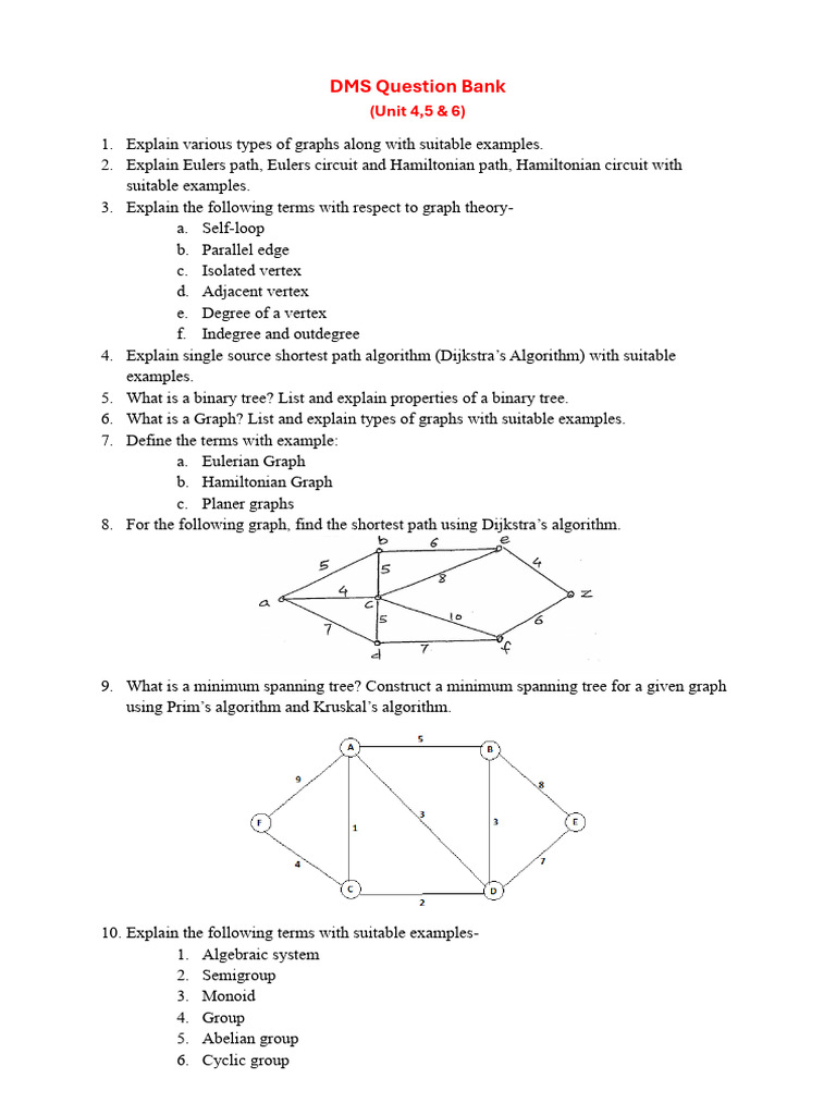 DMS Question Bank Unit 4 - 5 - 6 | PDF | Group (Mathematics) | Graph Theory