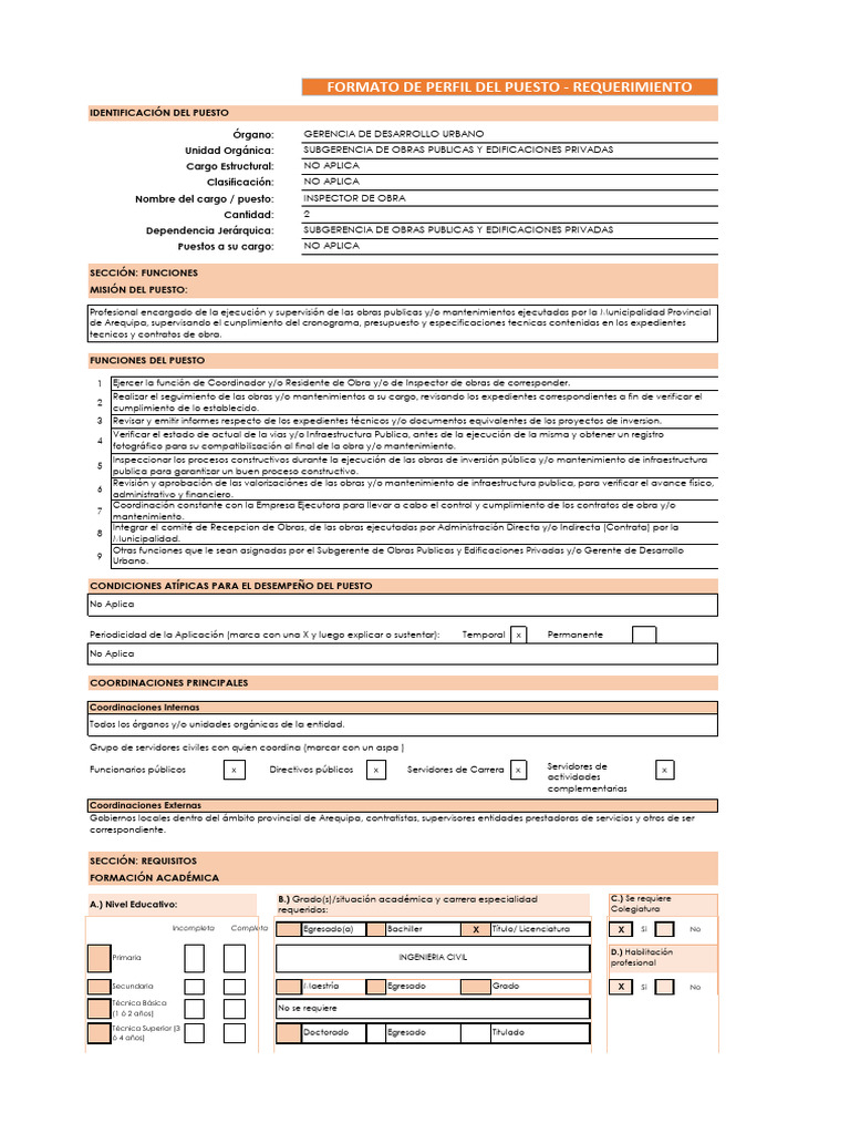 Perfil del Inspector de Obra en Arequipa | PDF | Ingeniero civil