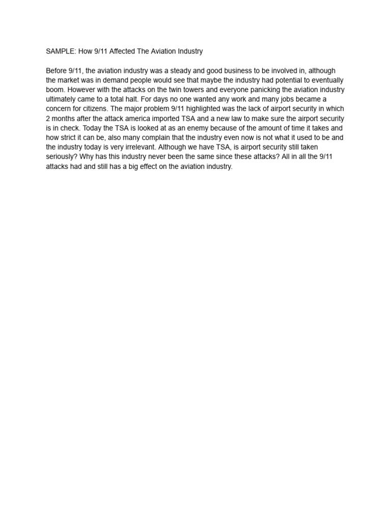 SAMPLE - How 9 - 11 Affected The Aviation Industry | PDF