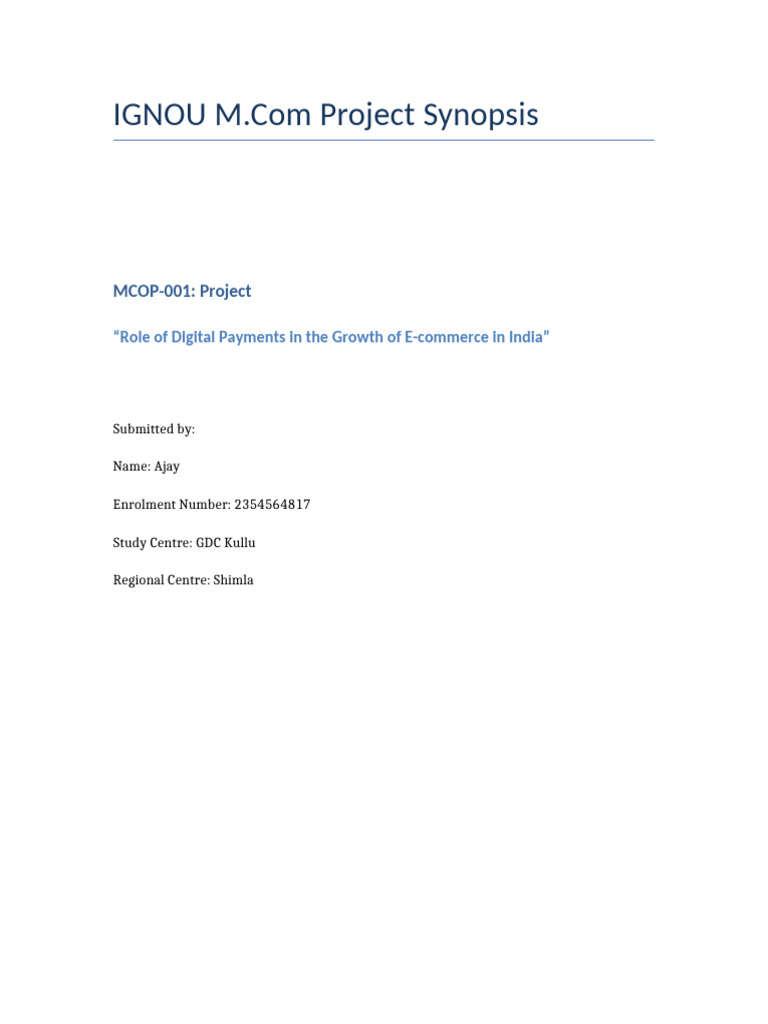 IGNOU MCOM Project Synopsis Ajay Expanded | PDF | E Commerce | Data